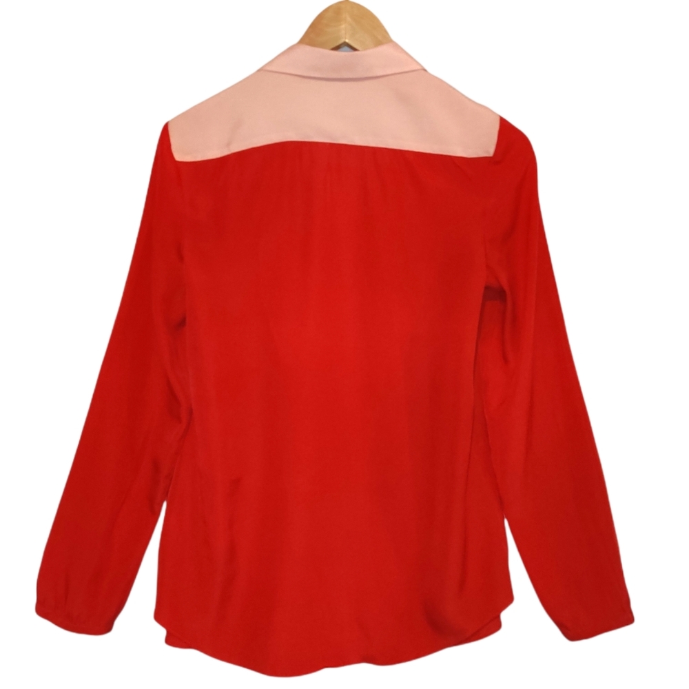 Two Tone Colorblock Collared Button Up Top - Picture 3 of 7
